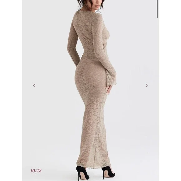 NWT House of CB Giovanna Musk Lace Long Sleeve Maxi Dress Cut Out Small Sexy - Picture 5 of 14